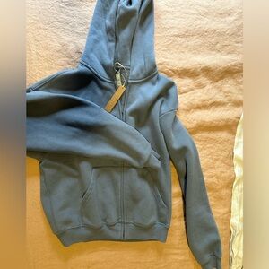 Skims COTTON FLEECE CLASSIC ZIP UP HOODIE | STEEL BLUE size xs